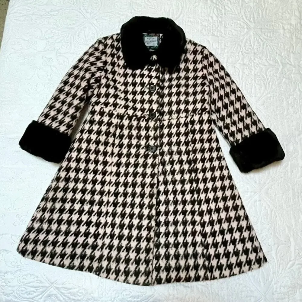 Rothschild Vintage Houndstooth Faux Fur Lined Coat Size 5